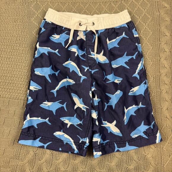 Hanna Andersson Navy Shark Print Sunblock Swim Trunks ~ 8 - Picture 1 of 10